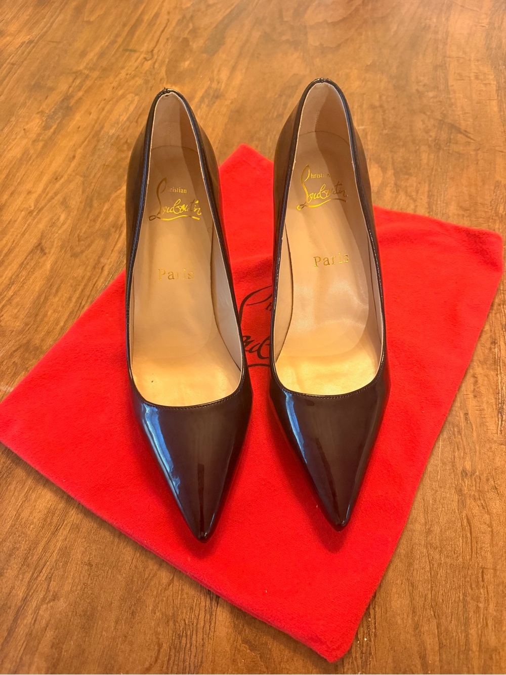 Christian Louboutin Black Patent Pointed Pumps with Red Dust Bag